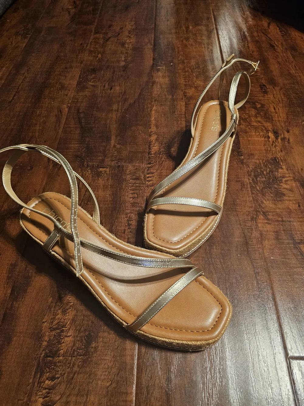 Women's Metallic Gold Espadrille Wedge Sandals